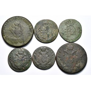 Zestaw monet 1 i 3 groszowych 1794-1823, razem 6 sztuk