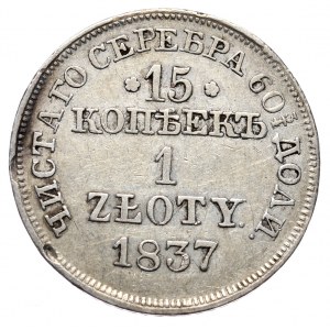 Zabór rosyjski, Mikołaj I, 15 kopiejek 1 złoty 1837 MW, Warszawa