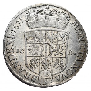 Prussia, Frederick III, 2/3 thaler 1691 ICS, Magdeburg, beautiful