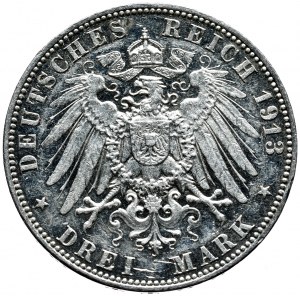 Niemcy, Hamburg, 3 marki 1913 J, stempel lustrzany