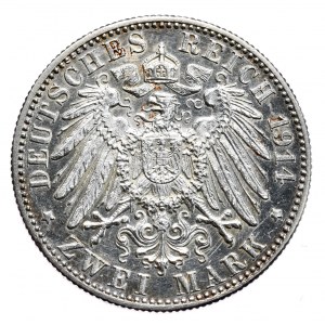Niemcy, Wirtembergia, Wilhelm II, 2 marki 1914 F, Stuttgart, stempel lustrzany