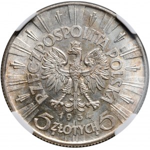 II Rzeczpospolita, 5 złotych 1934 Piłsudski, NGC MS60