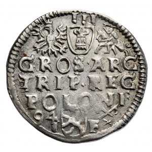 Zygmunt III Waza, trojak 1594, Poznań, wydłużona twarz króla, końcówka legendy MDL