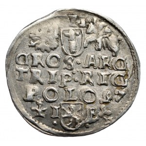 Zygmunt III, Trojak 1597, Wschowa. Nieopisana końcówka legendy awersu SIGI 3 i nieopisany wariant interpunkcji awersu