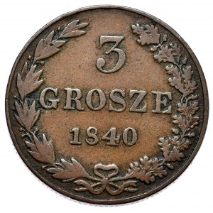 Zabór rosyjski, Mikołaj I, 3 grosze 1840, Warszawa