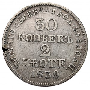 Królestwo Kongresowe, Mikołaj I, 30 kopiejek/2 złote 1839, Warszawa