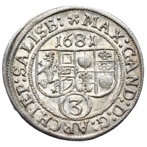 Austria, Salzburg, Maksymilian Gandolf graf Kuenburg, 3 krajcary 1681