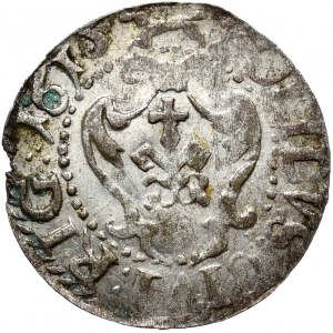 Zygmunt III Waza, szeląg 1615, Ryga, przebitki błędów w tytulaturze króla