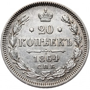 Rosja, Aleksander II, 20 kopiejek 1864, Petersburg