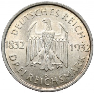 Niemcy, Republika Weimarska, 3 marki 1932 D, Monachium, Goethe