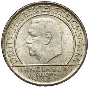 Niemcy, Republika Weimarska, 3 marki 1929 F, Stuttgart, Przysięga Hindenburga