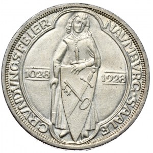 Niemcy, Republika Weimarska, 3 marki 1928 A, Berlin, 900 lat biskustwa w Naumburgu