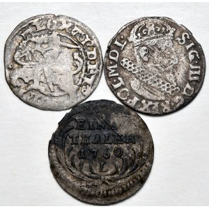 Zestaw 3 monet - półgrosz litewski Aleksandra, trojak 1622, Kraków 1622 i 1/24 talar 1760, Lipsk