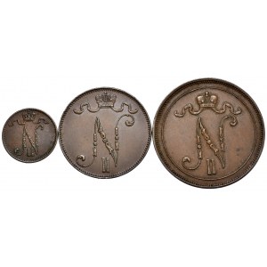 Finlandia, okupacja rosyjska, zestaw 1,5 i 10 pennia 1914 - razem 3 sztuki