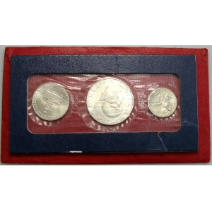 USA, okolicznościowy set srebrnych monet 25 centów, 50 centów i 1 dolar 1976