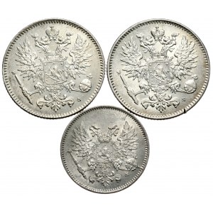 Finlandia, okupacja rosyjska, zestaw 50 pennia 1916, 1917, 25 pennia 1917 - 3 szt.