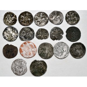 Zestaw 17 monet - denary i dwudenary koronne i litewskie