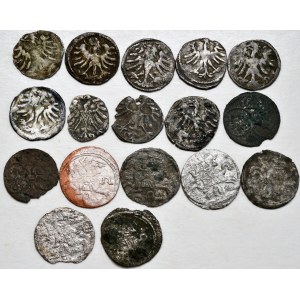 Zestaw 17 monet - denary i dwudenary koronne i litewskie