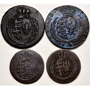 Set of 4 coins Duchy of Warsaw - penny 1812 and 1814m trojak 1811 and 1812