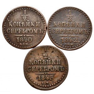 Zestaw 3 x 1/2 kopiejki srebrem 1840, 1842 i 1845
