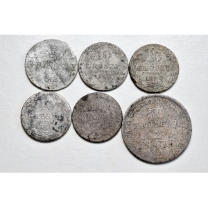 Zestaw 6 monet - 30 kopiejek/2 złote 1840, 5 groszy 1811 i 4x 10 groszy 1840