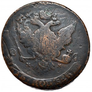 Rosja, Katarzyna II, 5 kopiejek 1766 MM, przebitka z 10 kopiejek 1762 Piotra III