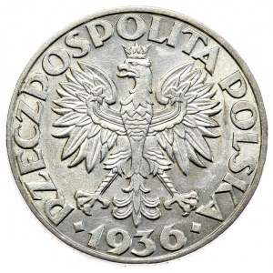 II Rzeczpospolita, 5 złotych 1936, żaglowiec