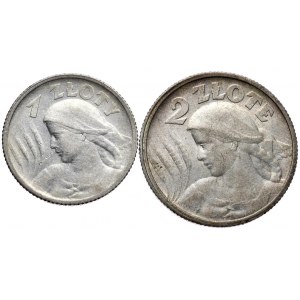 1 złoty 1924 i 2 złote 1924, Paryż - zestaw 2 szt.