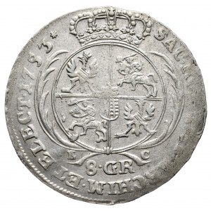 August III, two-zloty, 8 pennies 1753, Leipzig, with an asterisk after the date.