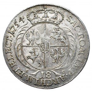 August III, Krone ort 1754, Leipzig, August III, ort 1754, Leipzig, kleinerer Kopf, selten