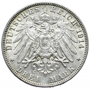 Germany, 3 marks, 1914 J, Hamburg
