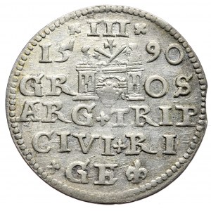 Sigismund III Vasa, trojak 1590 Riga, small add head