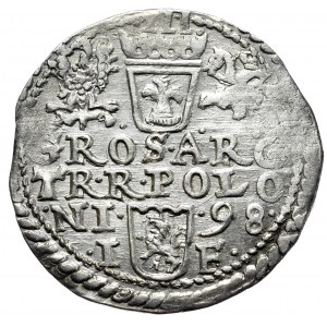 Sigismund III. Vasa, Trojak 1598, Olkusz, großer Kopf, drei Punkte unter der Büste