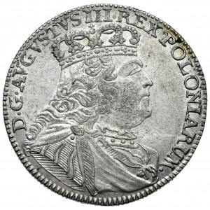 August III, Ort koronny 1754, Lipsk, młodzieńcze popiersie, bardzo rzadka odmiana