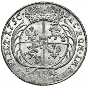 August III, Krone orth 1756, Leipzig, breite Büste, offene 6 im Datum