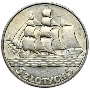Second Republic, 5 gold 1936, sailing ship