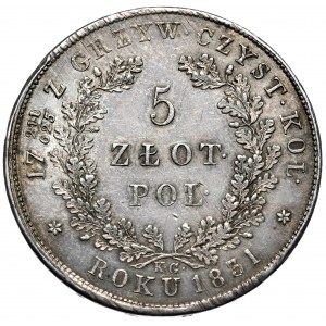 November Uprising, 5 zloty 1831 KG, Warsaw