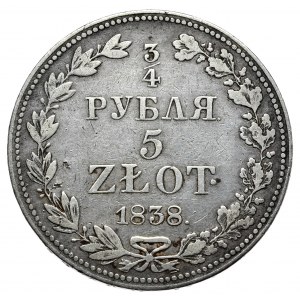 Zabór rosyjski, Mikołaj I, 3/4 rubla 5 złotych 1838 MW, Warszawa