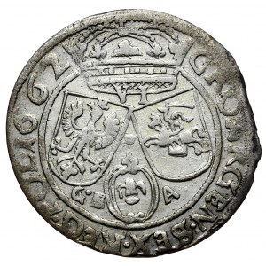 Jan Kazimierz, Sixpence 1662 GBA, Lemberg, 'D' mit umgekehrtem 'G' in 'DG'. Seltenheit.