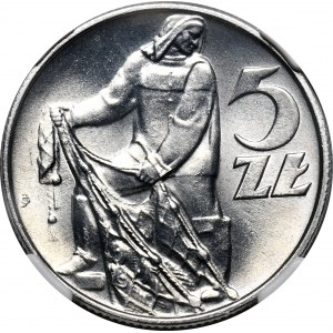 PRL, 5 złotych 1974, Rybak, NGC MS65