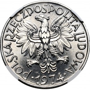 PRL, 5 złotych 1974, Rybak, NGC MS65