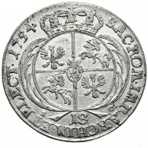 August III, Crown Ort 1754, Leipzig, Cherub portrait type, the only variant