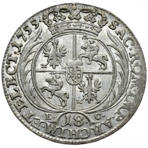 August III, Krone orth 1755, Leipzig, jugendliche Büste, selten in diesem Jahrgang