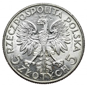 II RP, 5 Zloty 1933, Warschau, Kopf einer Frau