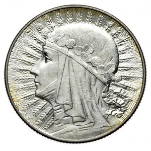 Die Zweite Polnische Republik, 5 Zloty 1934 Kopf einer Frau im Schwitzkasten