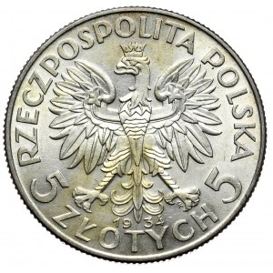 II Rzeczpospolita, 5 złotych 1934 Głowa kobiety w czepcu