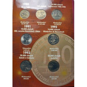 Set of circulating coins 1990-1994 in album, including 2 silver coins