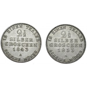 Germany, Prussia, set of 2 x 2 1/2 silbersgroschen 1843, 1855 A, Berlin