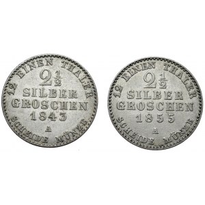 Niemcy, Prusy, zestaw 2 x 2 1/2 silbersgroschen 1843, 1855 A, Berlin