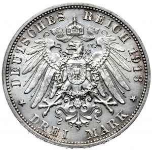 Germany, Saxony, 3 marks 1913 E, 100th anniversary of the Battle of Leipzig